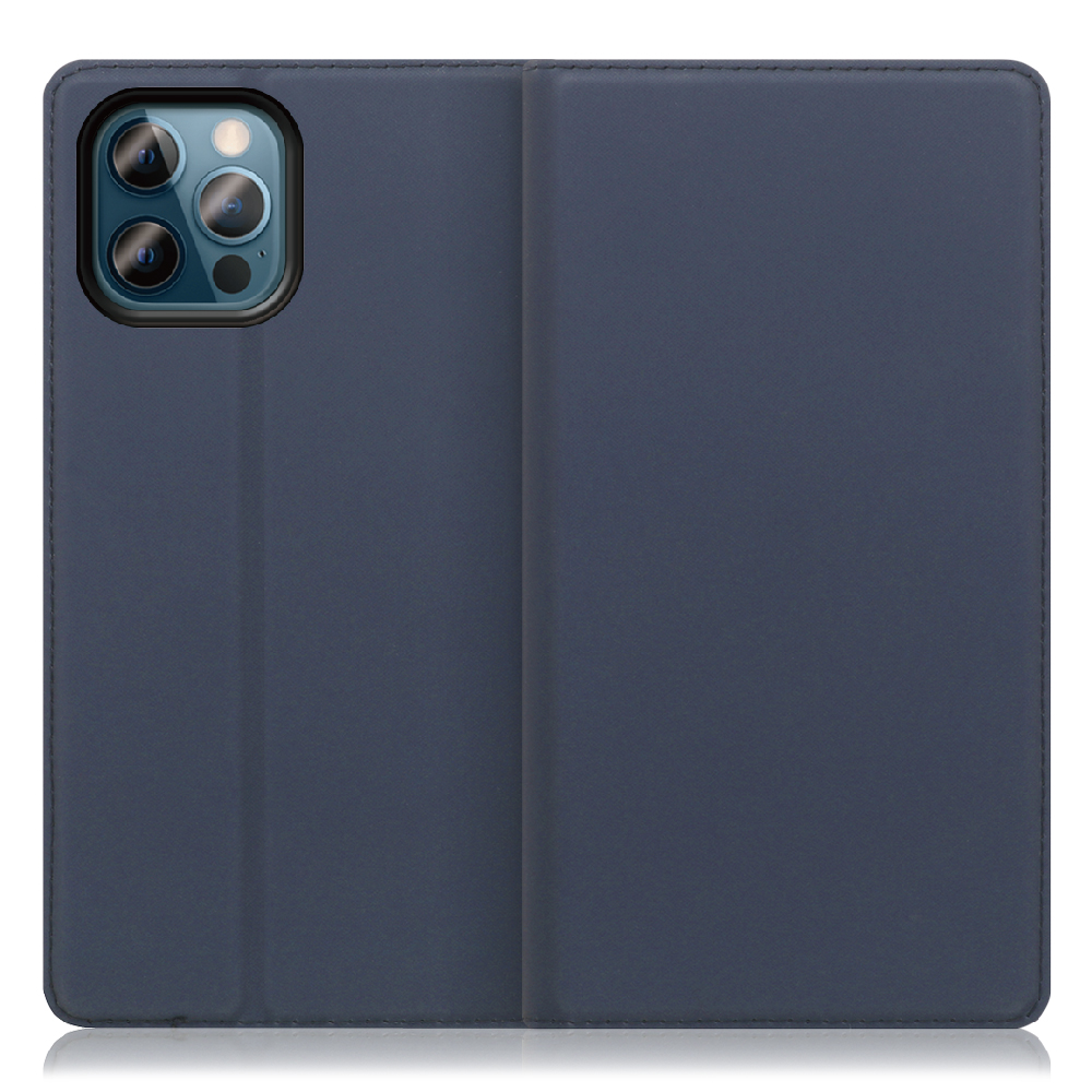 LOOF Skin slim Series iPhone 12 / 12 Pro [ネイビー] 薄い 軽量 手帳型ケース カード収納 幅広ポケット ベルトなし