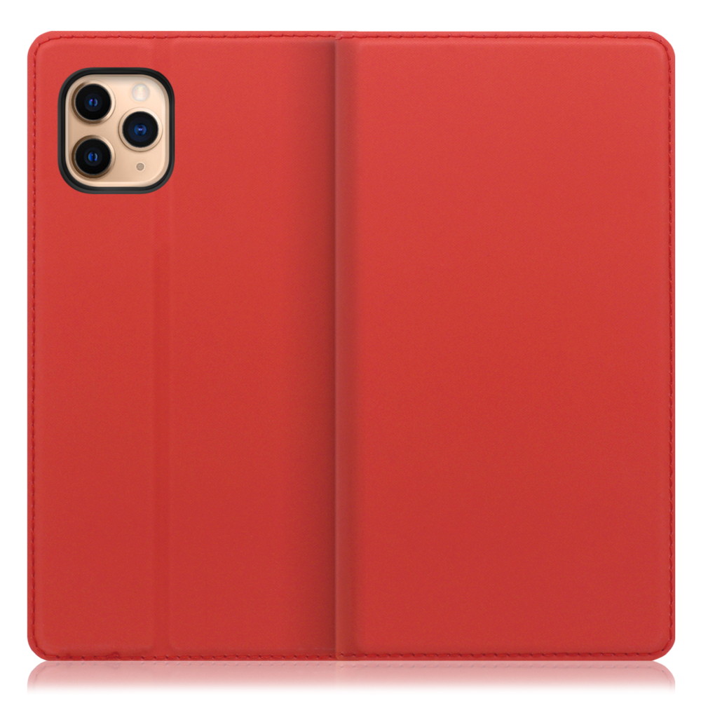 LOOF SKIN SLIM iPhone 11 Pro Max 用 [レッド] 薄い 軽量 手帳型ケース カード収納 幅広ポケット ベルトなし
