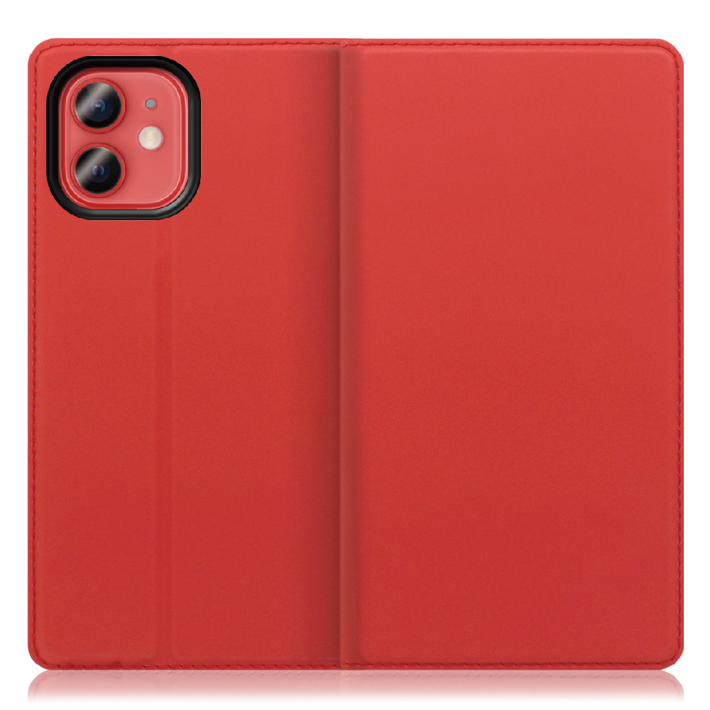 LOOF SKIN SLIM iPhone 12 mini [レッド] 薄い 軽量 手帳型ケース カード収納 幅広ポケット ベルトなし