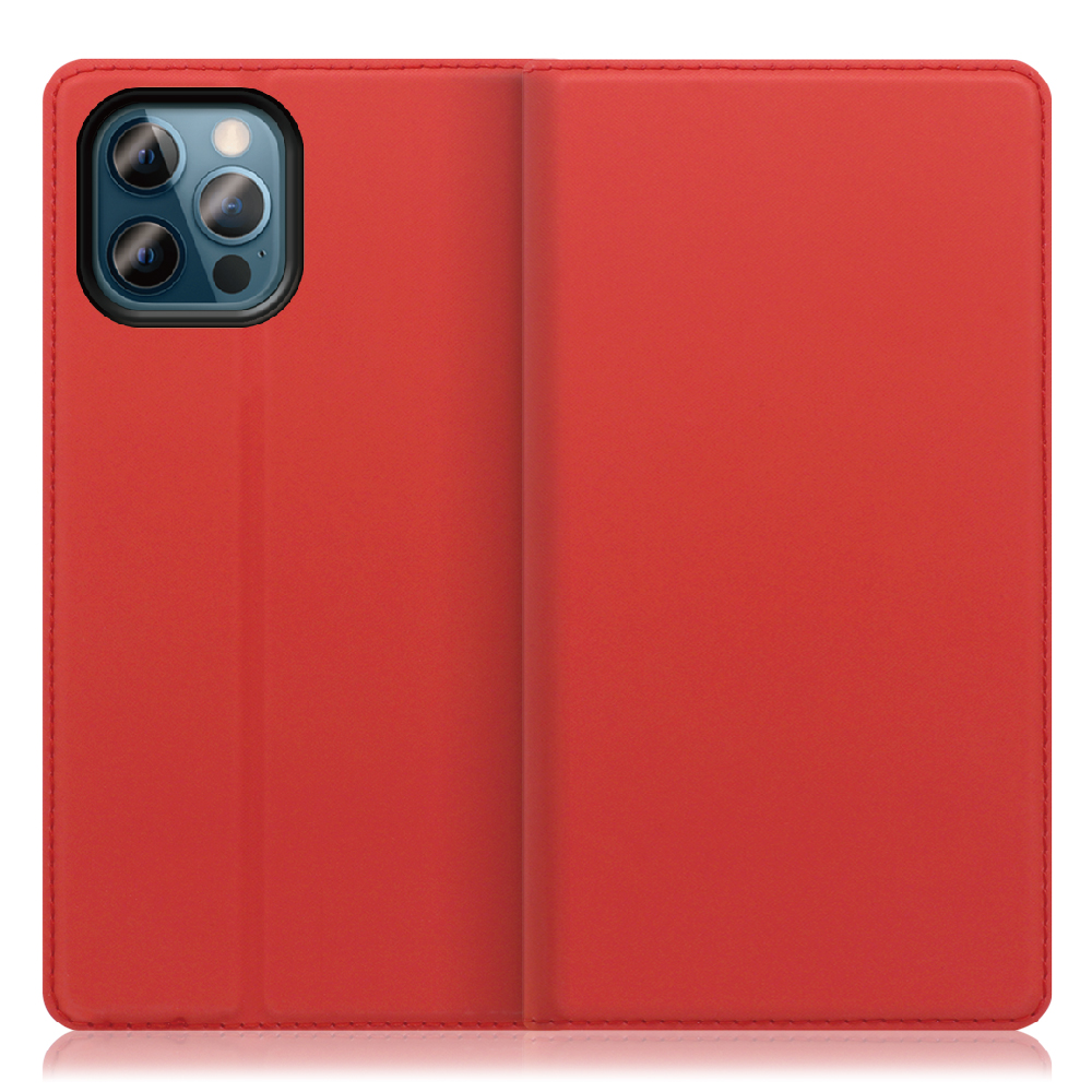 LOOF Skin slim Series iPhone 12 / 12 Pro [レッド] 薄い 軽量 手帳型ケース カード収納 幅広ポケット ベルトなし