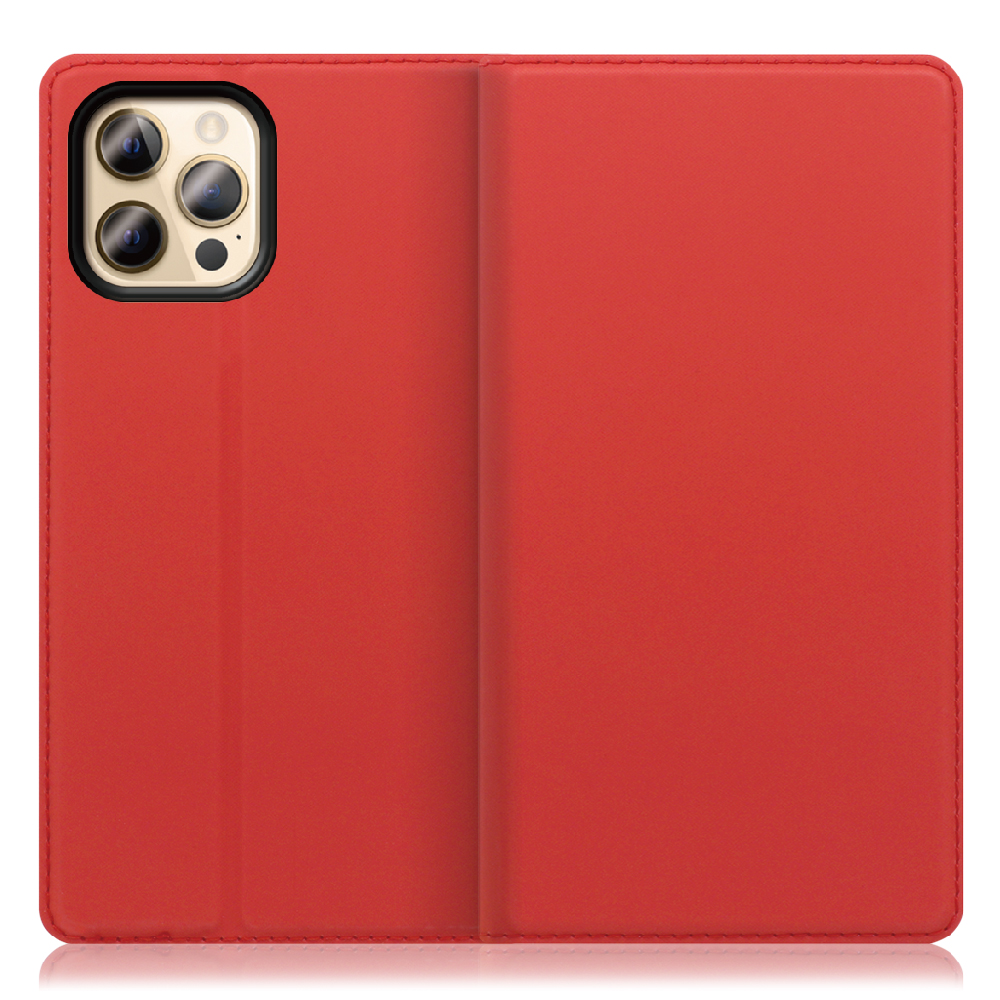 LOOF SKIN SLIM iPhone 12 Pro Max [レッド] 薄い 軽量 手帳型ケース カード収納 幅広ポケット ベルトなし