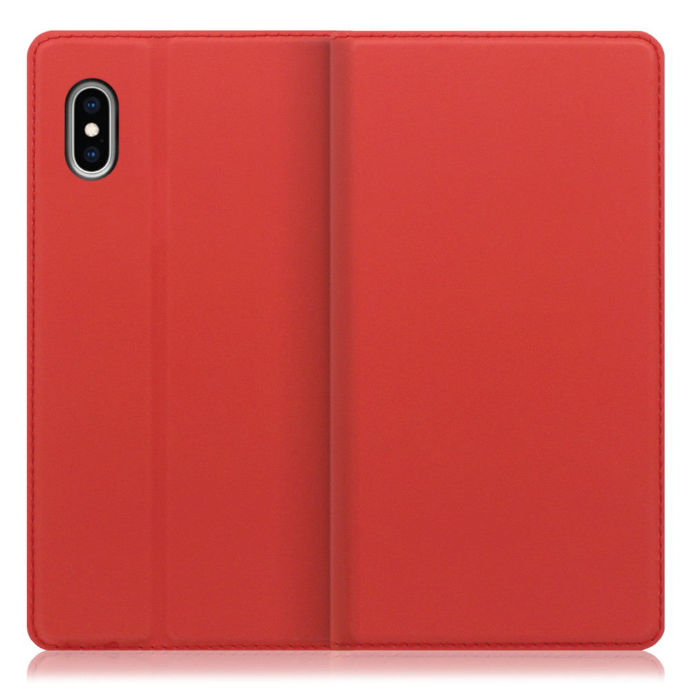 LOOF SKIN SLIM iPhone XS Max 用 [レッド] 薄い 軽量 手帳型ケース カード収納 幅広ポケット ベルトなし