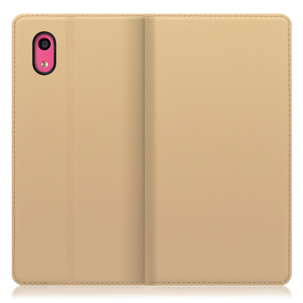 LOOF SKIN SLIM KYOCERA おてがるスマホ01 / KYV44 用 [ゴールド] 薄い 軽量 手帳型ケース カード収納 幅広ポケット ベルトなし