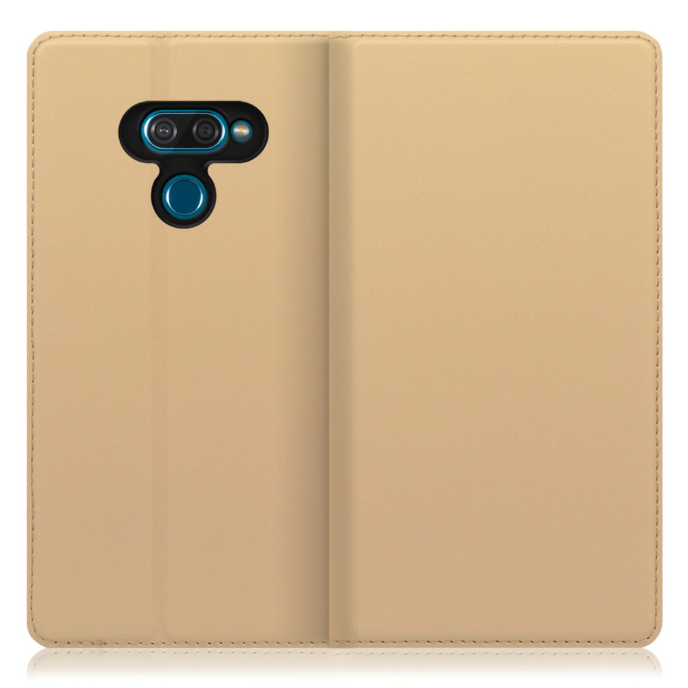 LOOF Skin slim LG K50 用 [ゴールド] 薄い 軽量 手帳型ケース カード収納 幅広ポケット ベルトなし