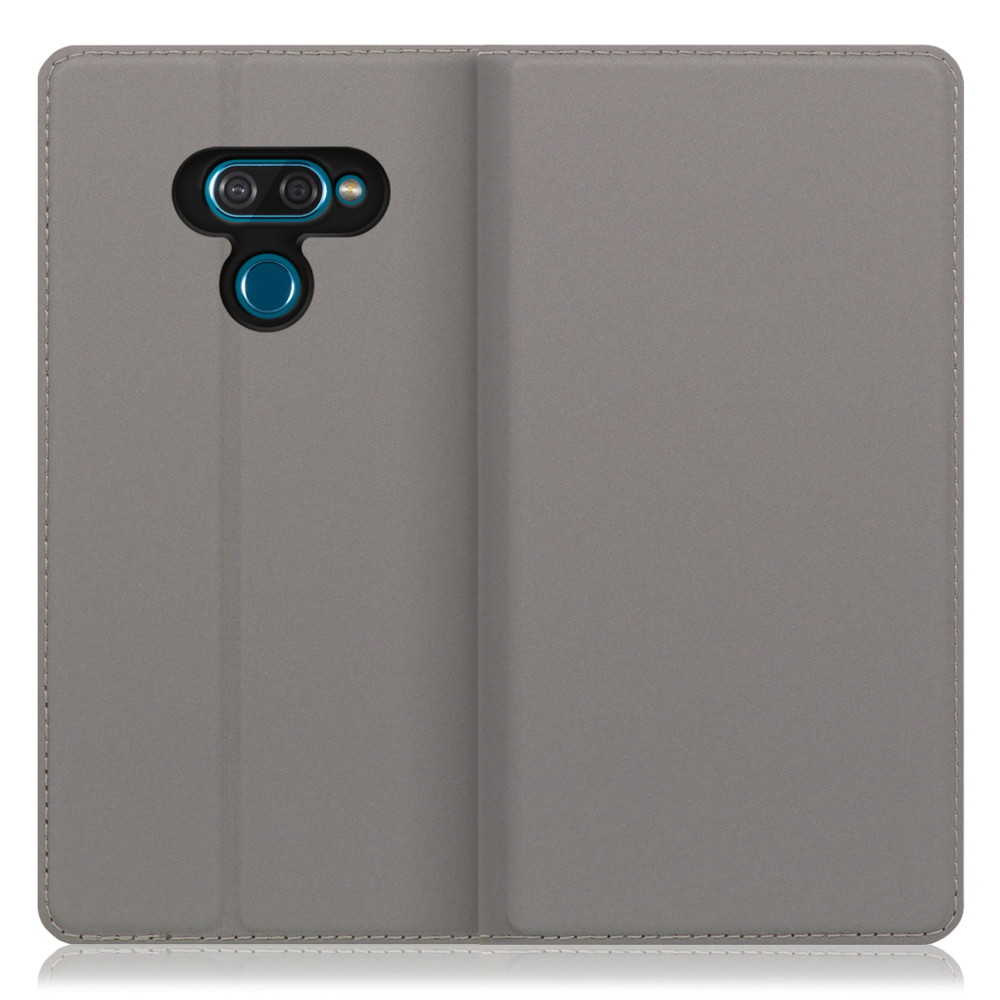 LOOF Skin slim LG K50 用 [グレー] 薄い 軽量 手帳型ケース カード収納 幅広ポケット ベルトなし