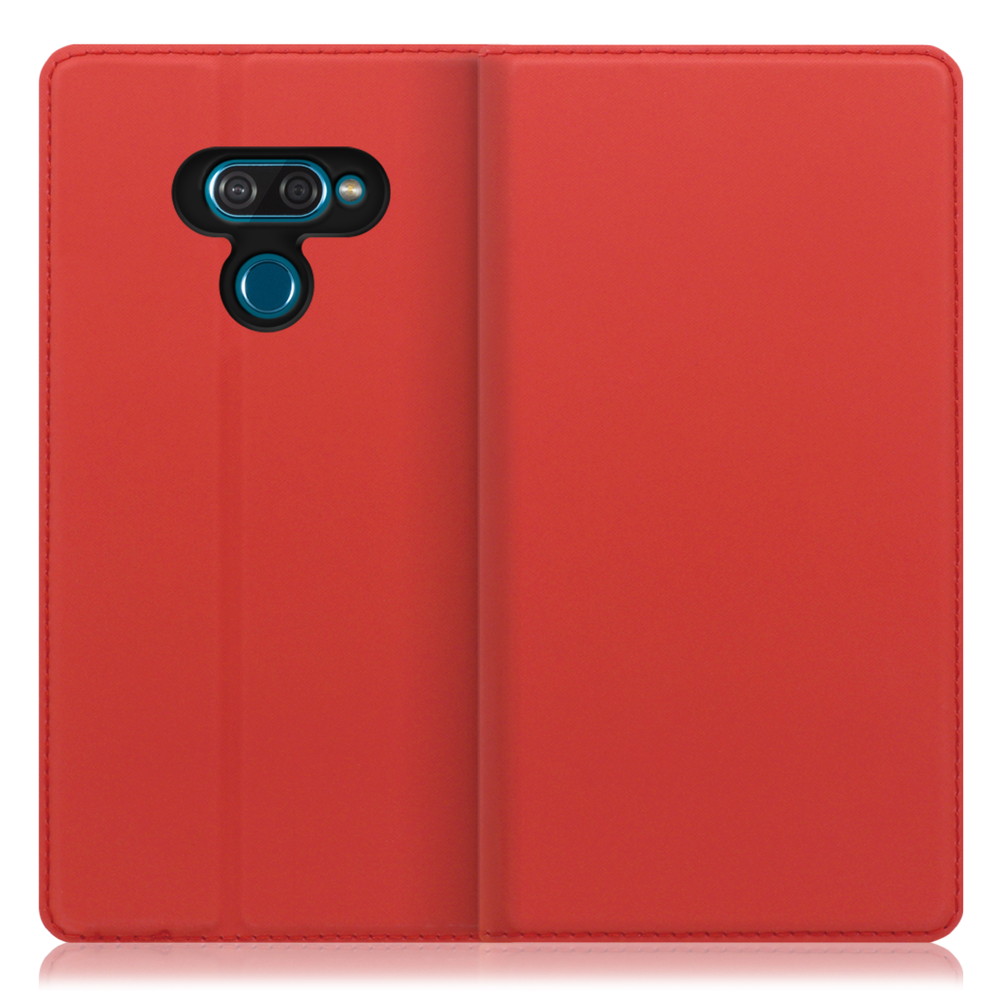 LOOF Skin slim LG K50 用 [レッド] 薄い 軽量 手帳型ケース カード収納 幅広ポケット ベルトなし