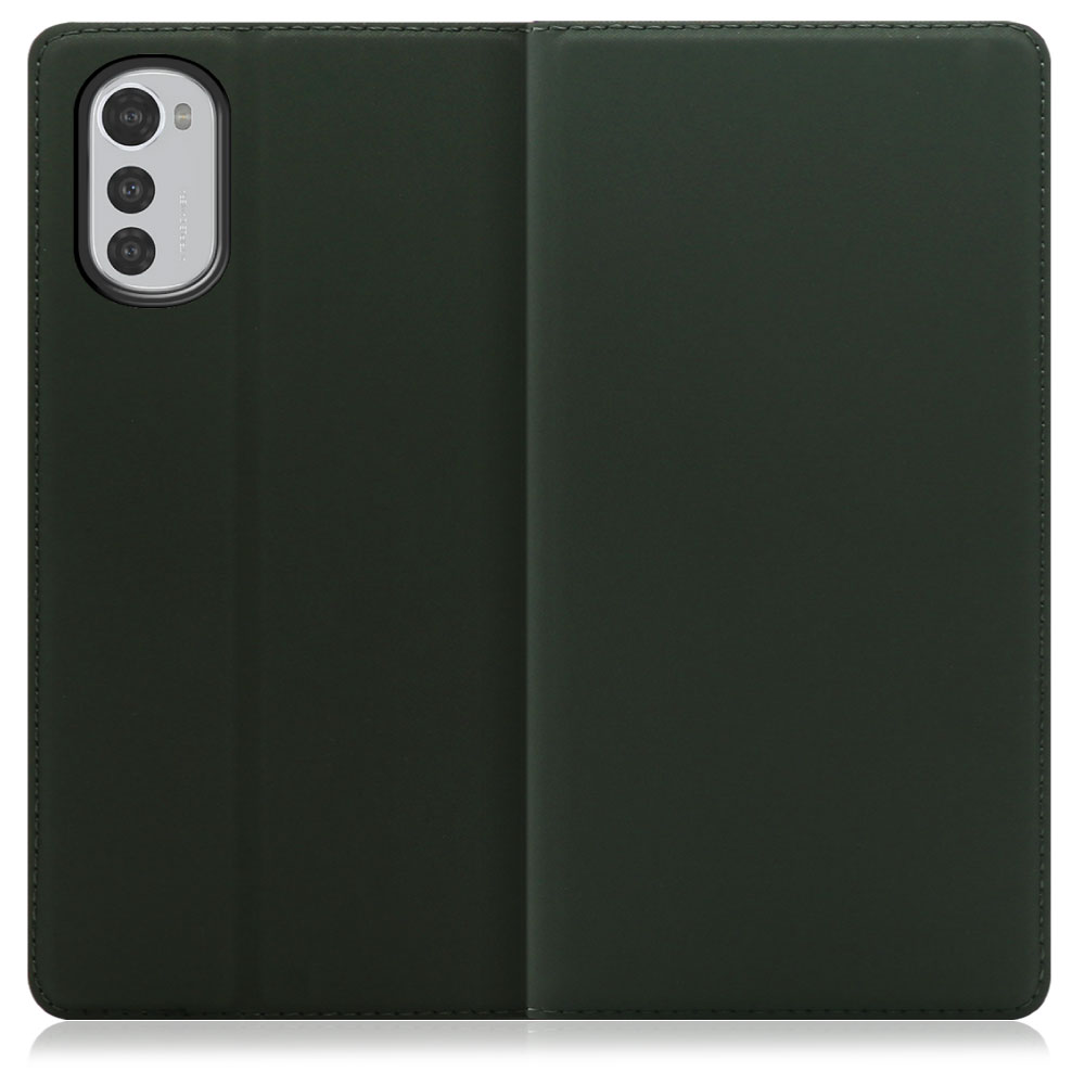 LOOF Skin slim moto e32s 用 [エバーグリーン] 薄い 軽量 手帳型ケース カード収納 幅広ポケット ベルトなし