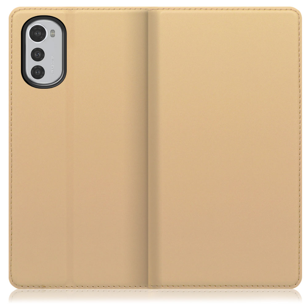 LOOF Skin slim moto e32s 用 [ゴールド] 薄い 軽量 手帳型ケース カード収納 幅広ポケット ベルトなし