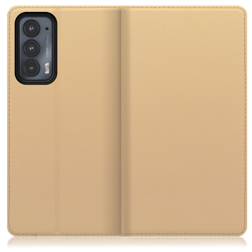 LOOF Skin slim Series motorola edge 20 [ゴールド] 薄い 軽量 手帳型ケース カード収納 幅広ポケット ベルトなし