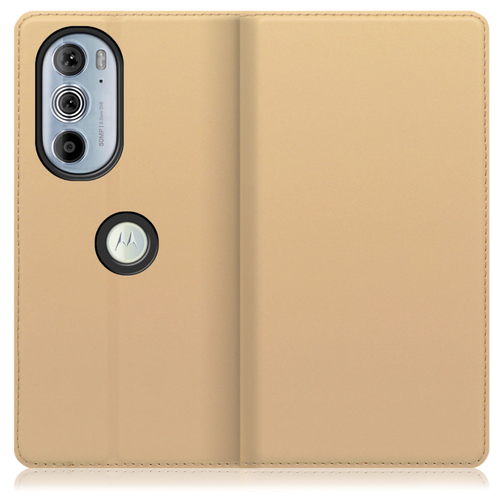 LOOF Skin slim Series motorola edge 30 pro [ゴールド] 薄い 軽量 手帳型ケース カード収納 幅広ポケット ベルトなし
