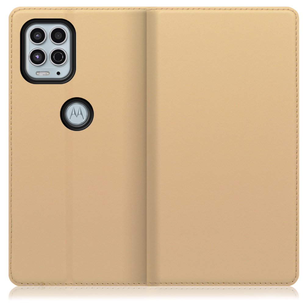 LOOF Skin slim motorola moto g100 用 [ゴールド] 薄い 軽量 手帳型ケース カード収納 幅広ポケット ベルトなし
