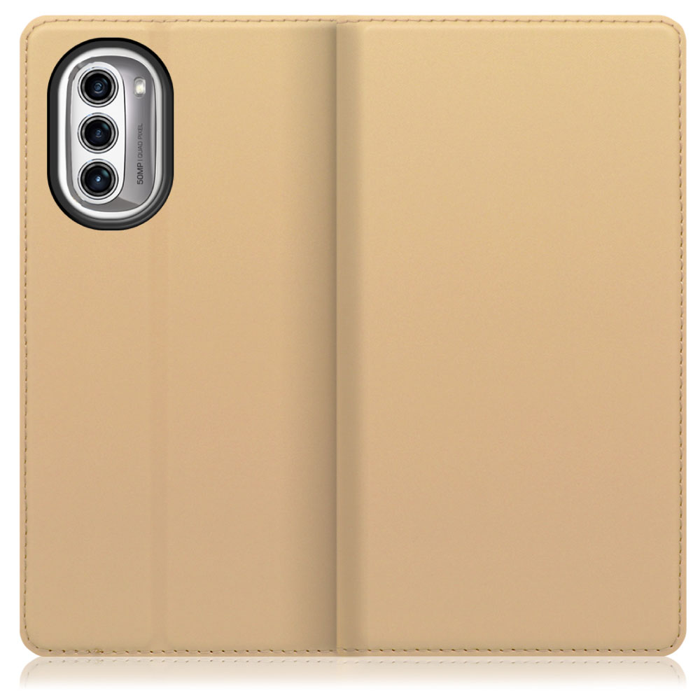 LOOF Skin slim motorola moto g52j 5G 用 [ゴールド] 薄い 軽量 手帳型ケース カード収納 幅広ポケット ベルトなし