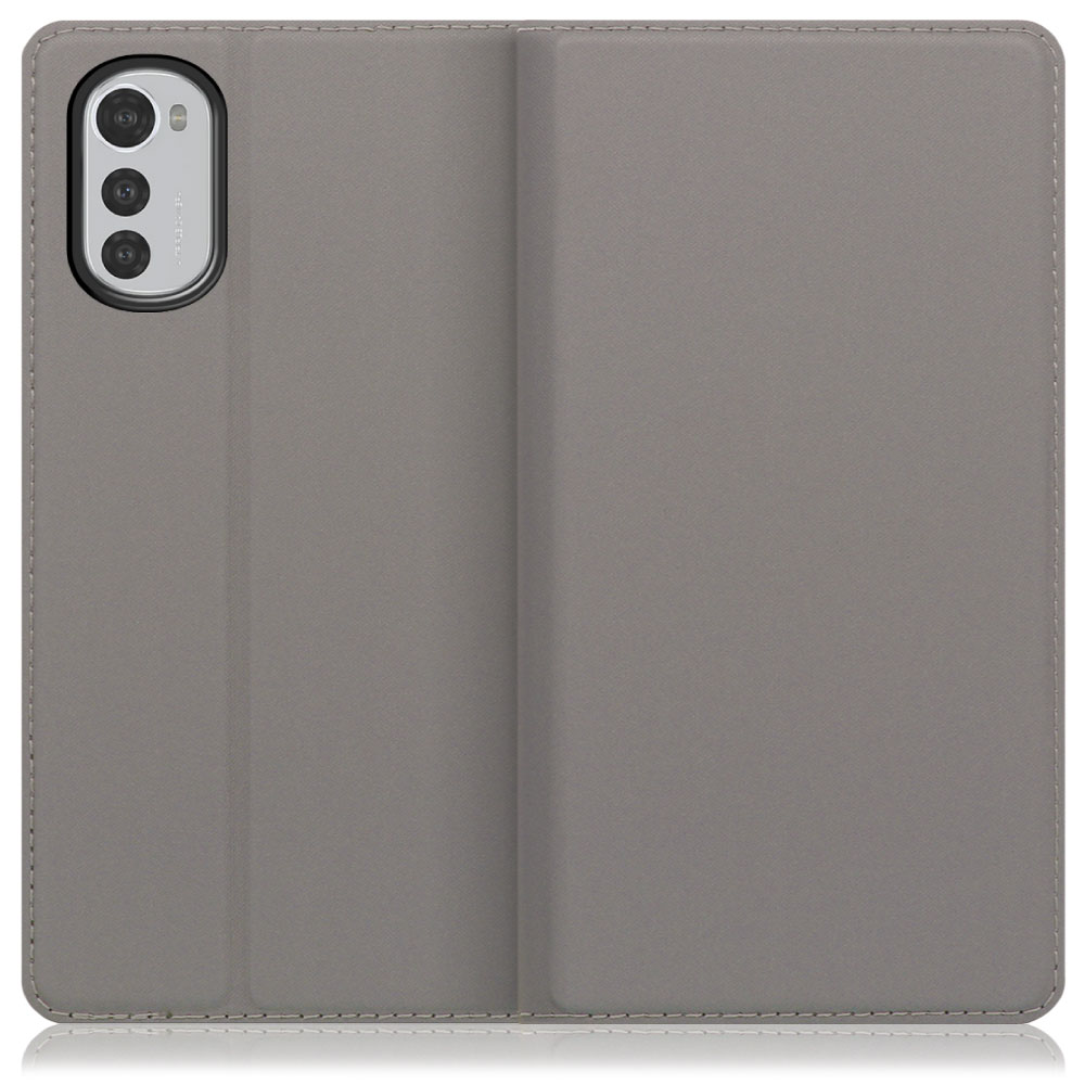 LOOF Skin slim moto e32s 用 [グレー] 薄い 軽量 手帳型ケース カード収納 幅広ポケット ベルトなし