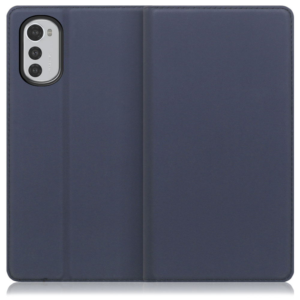 LOOF Skin slim moto e32s 用 [ネイビー] 薄い 軽量 手帳型ケース カード収納 幅広ポケット ベルトなし