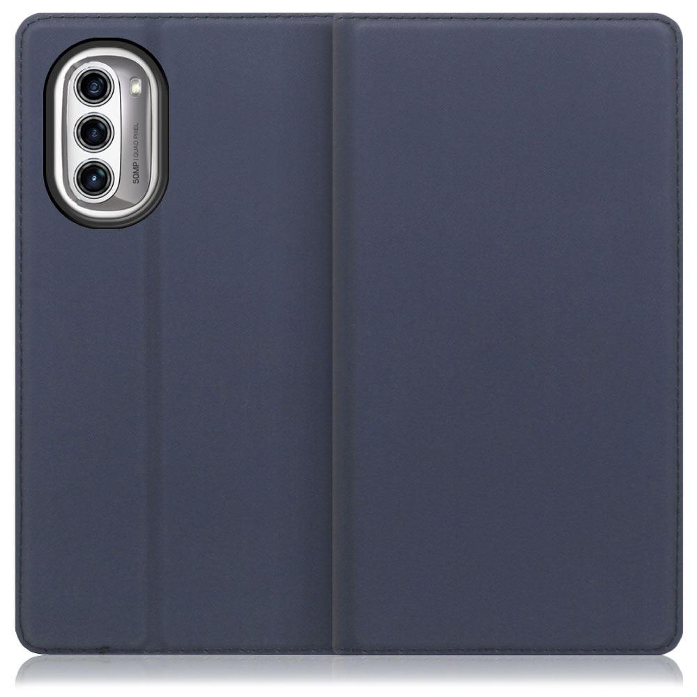 LOOF Skin slim motorola moto g52j 5G 用 [ネイビー] 薄い 軽量 手帳型ケース カード収納 幅広ポケット ベルトなし