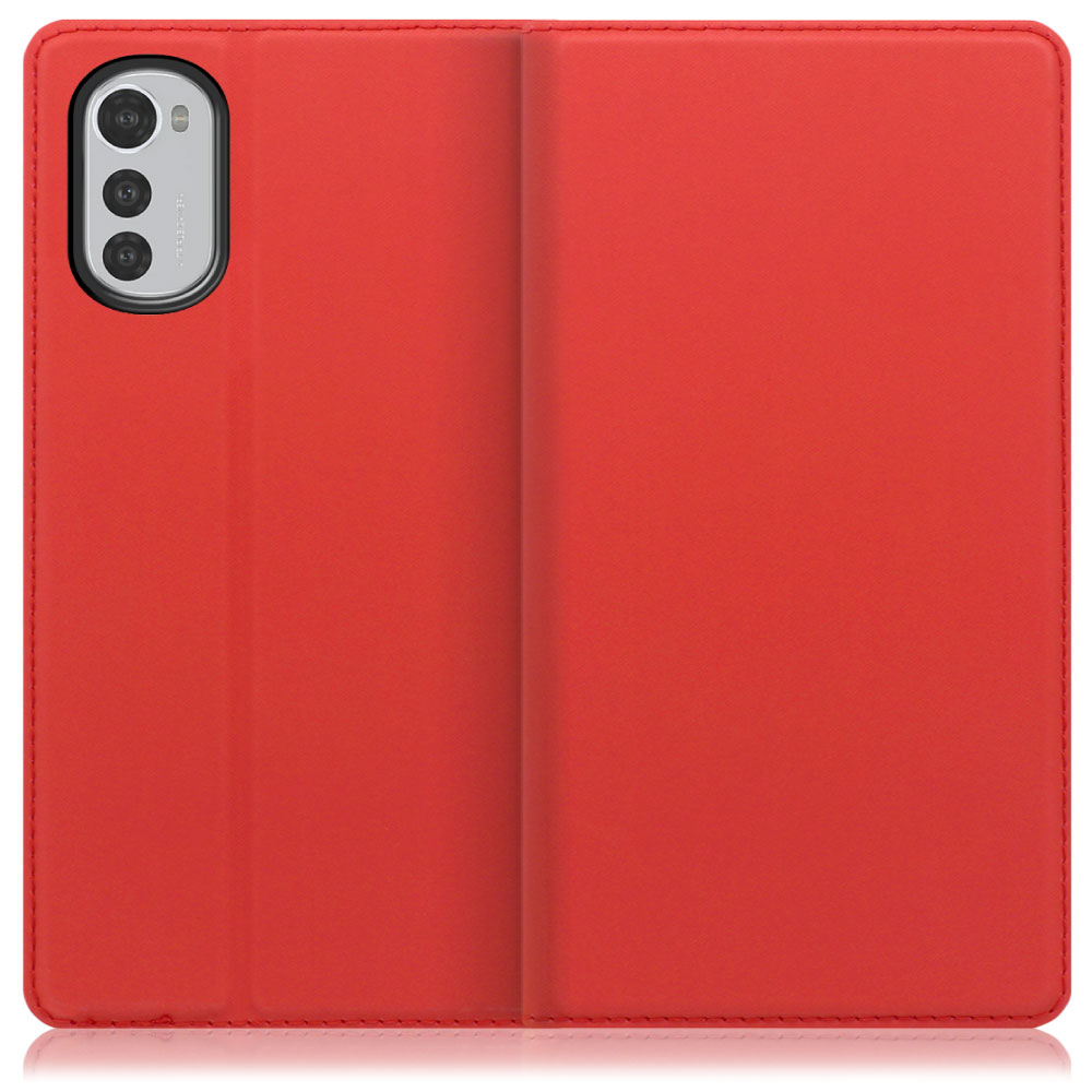 LOOF Skin slim moto e32s 用 [レッド] 薄い 軽量 手帳型ケース カード収納 幅広ポケット ベルトなし