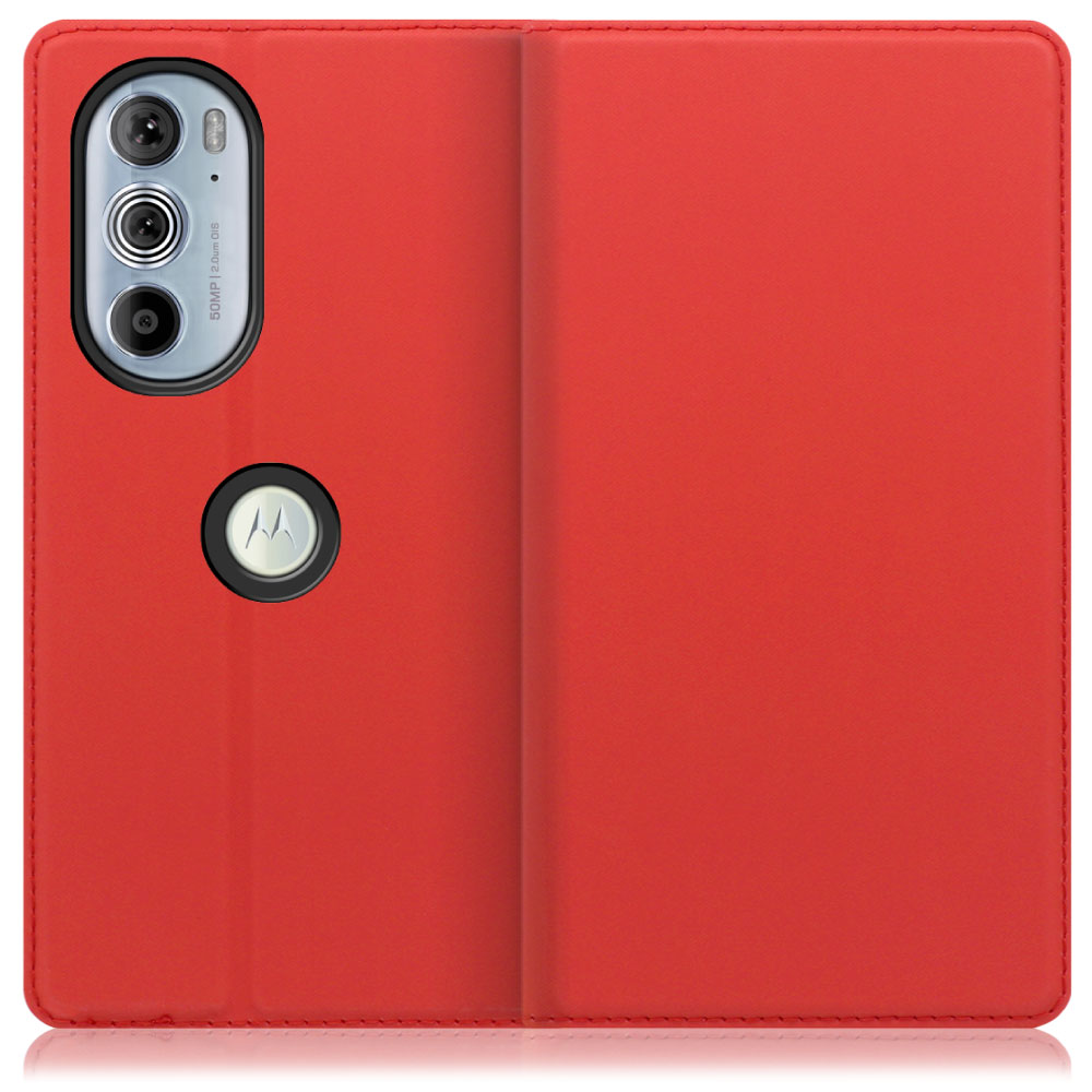 LOOF Skin slim Series motorola edge 30 pro [レッド] 薄い 軽量 手帳型ケース カード収納 幅広ポケット ベルトなし