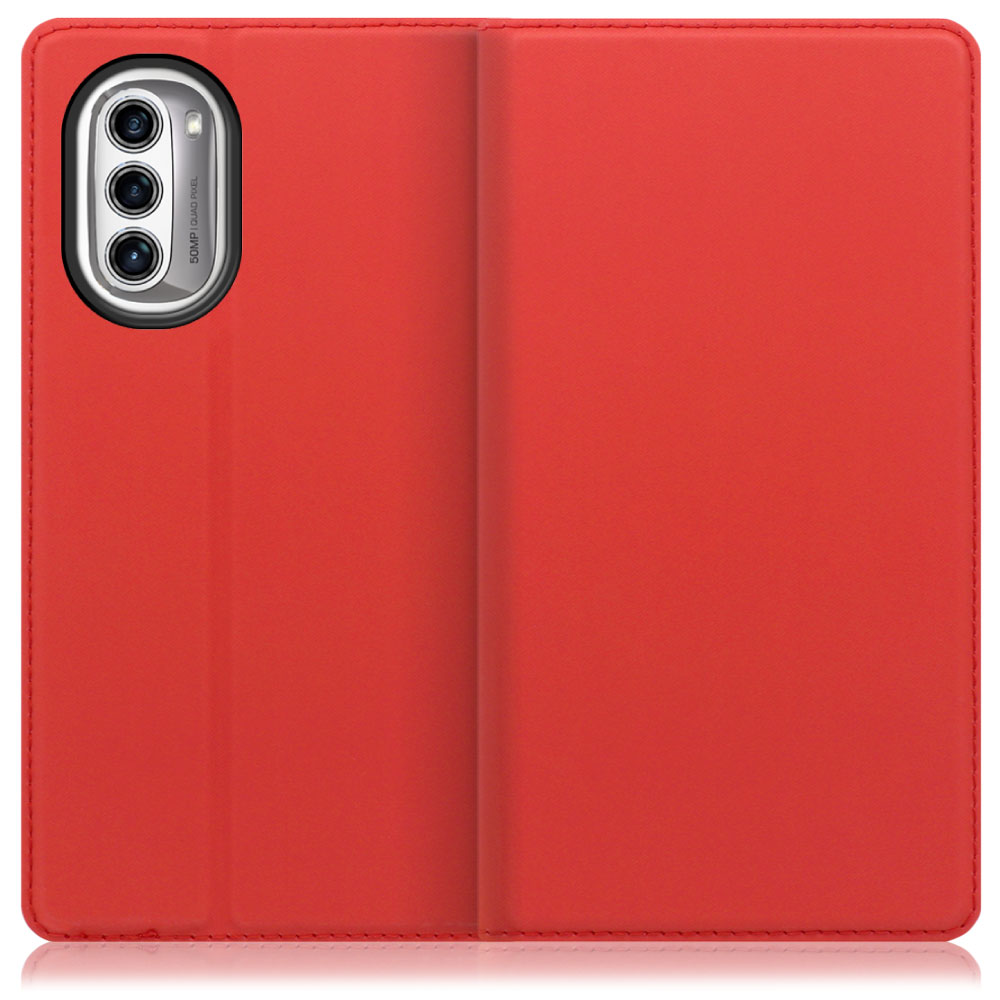 LOOF Skin slim motorola moto g52j 5G 用 [レッド] 薄い 軽量 手帳型ケース カード収納 幅広ポケット ベルトなし