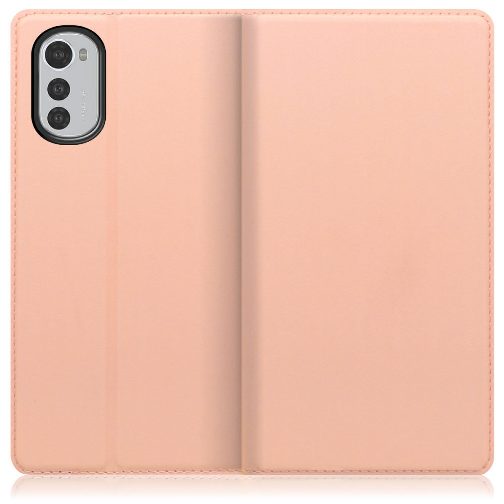 LOOF Skin slim moto e32s 用 [アンバーローズ] 薄い 軽量 手帳型ケース カード収納 幅広ポケット ベルトなし