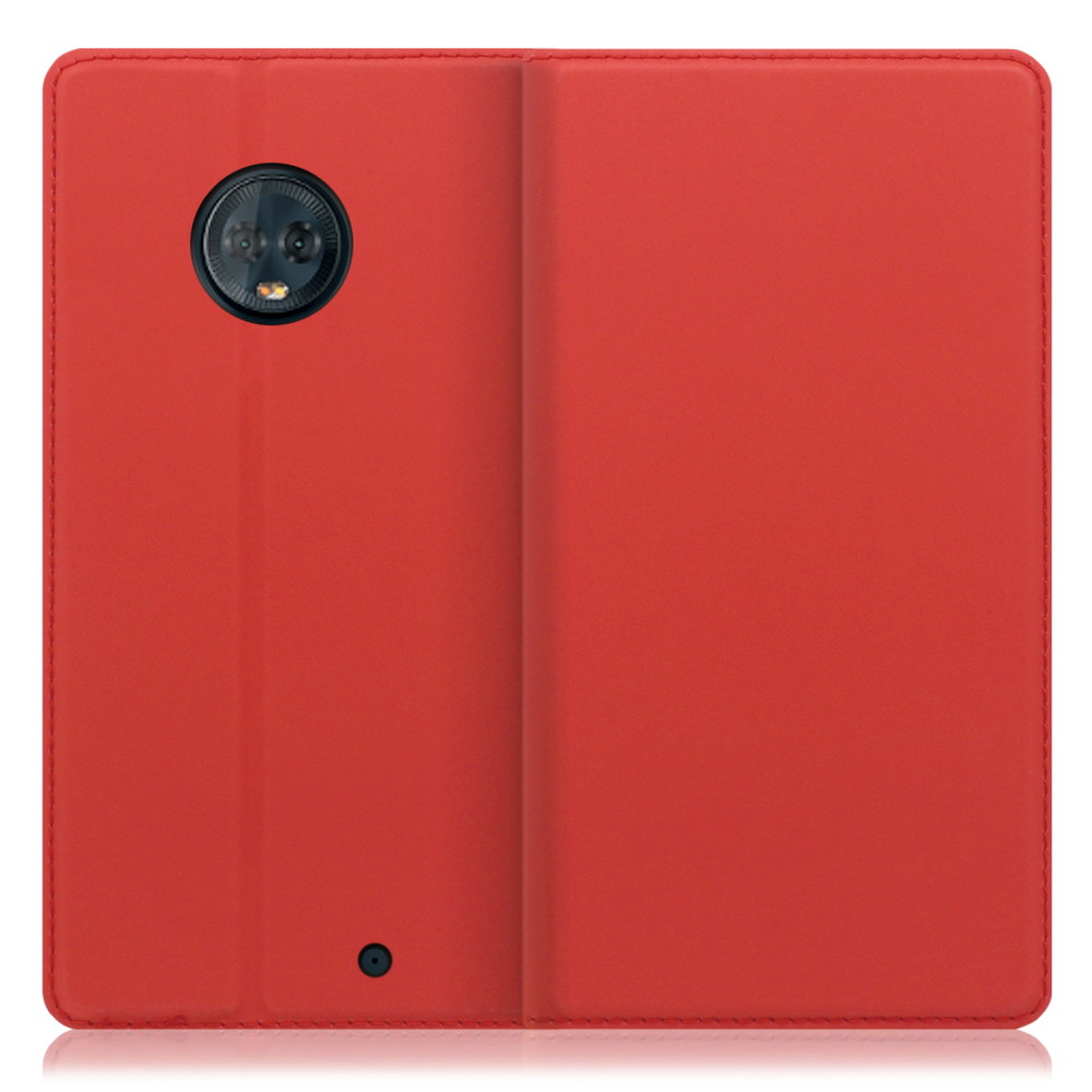 LOOF Skin slim motorola moto g6 plus 用 [レッド] 薄い 軽量 手帳型ケース カード収納 幅広ポケット ベルトなし