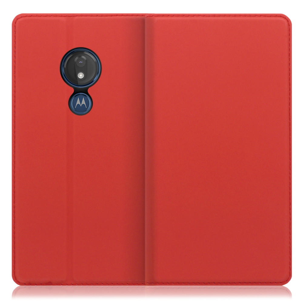 LOOF Skin slim motorola moto g7 power 用 [レッド] 薄い 軽量 手帳型ケース カード収納 幅広ポケット ベルトなし