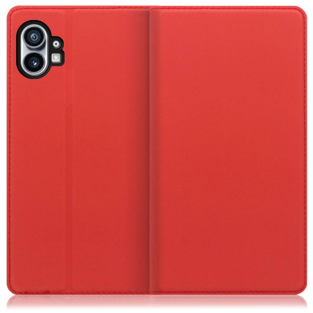 LOOF SKIN SLIM Nothing Phone (1) 用 [レッド] 薄い 軽量 手帳型ケース カード収納 幅広ポケット ベルトなし