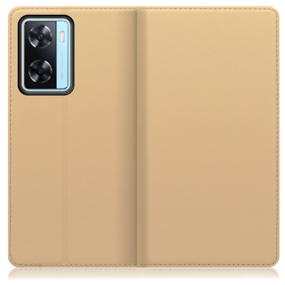 LOOF Skin slim Series OPPO A77 オッポ 用 [ゴールド] 薄い 軽量 手帳型ケース カード収納 幅広ポケット ベルトなし