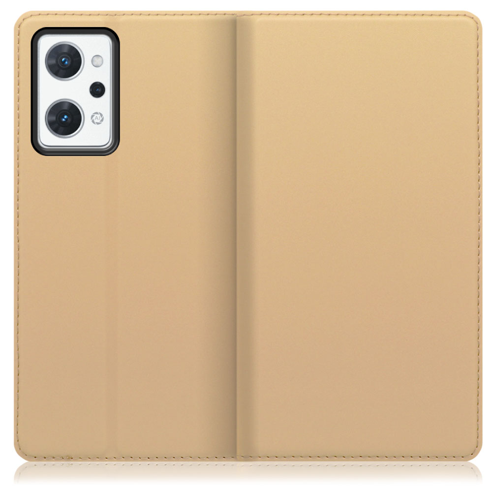 LOOF Skin slim OPPO Reno7 A 用 [ゴールド] 薄い 軽量 手帳型ケース カード収納 幅広ポケット ベルトなし