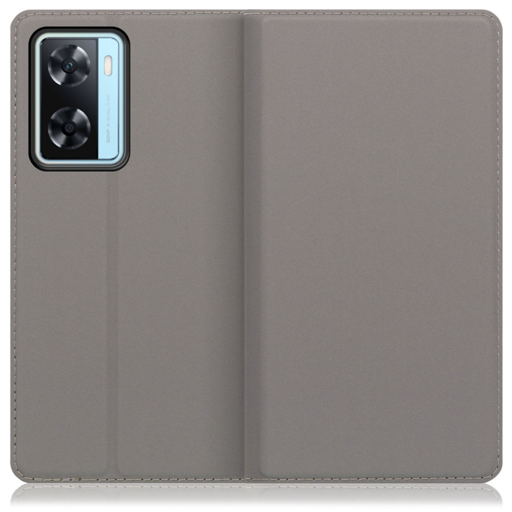 LOOF Skin slim Series OPPO A77 オッポ 用 [グレー] 薄い 軽量 手帳型ケース カード収納 幅広ポケット ベルトなし