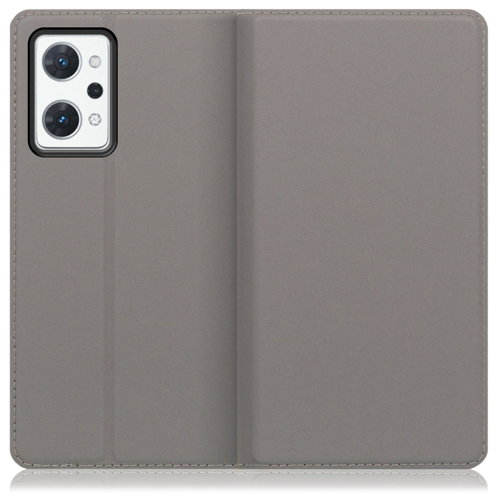 LOOF Skin slim OPPO Reno7 A 用 [グレー] 薄い 軽量 手帳型ケース カード収納 幅広ポケット ベルトなし