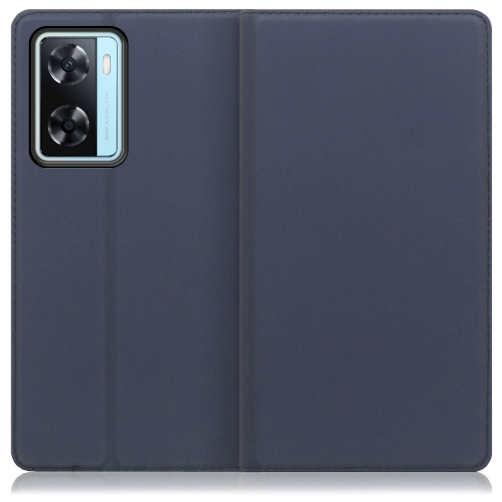 LOOF Skin slim Series OPPO A77 オッポ 用 [ネイビー] 薄い 軽量 手帳型ケース カード収納 幅広ポケット ベルトなし