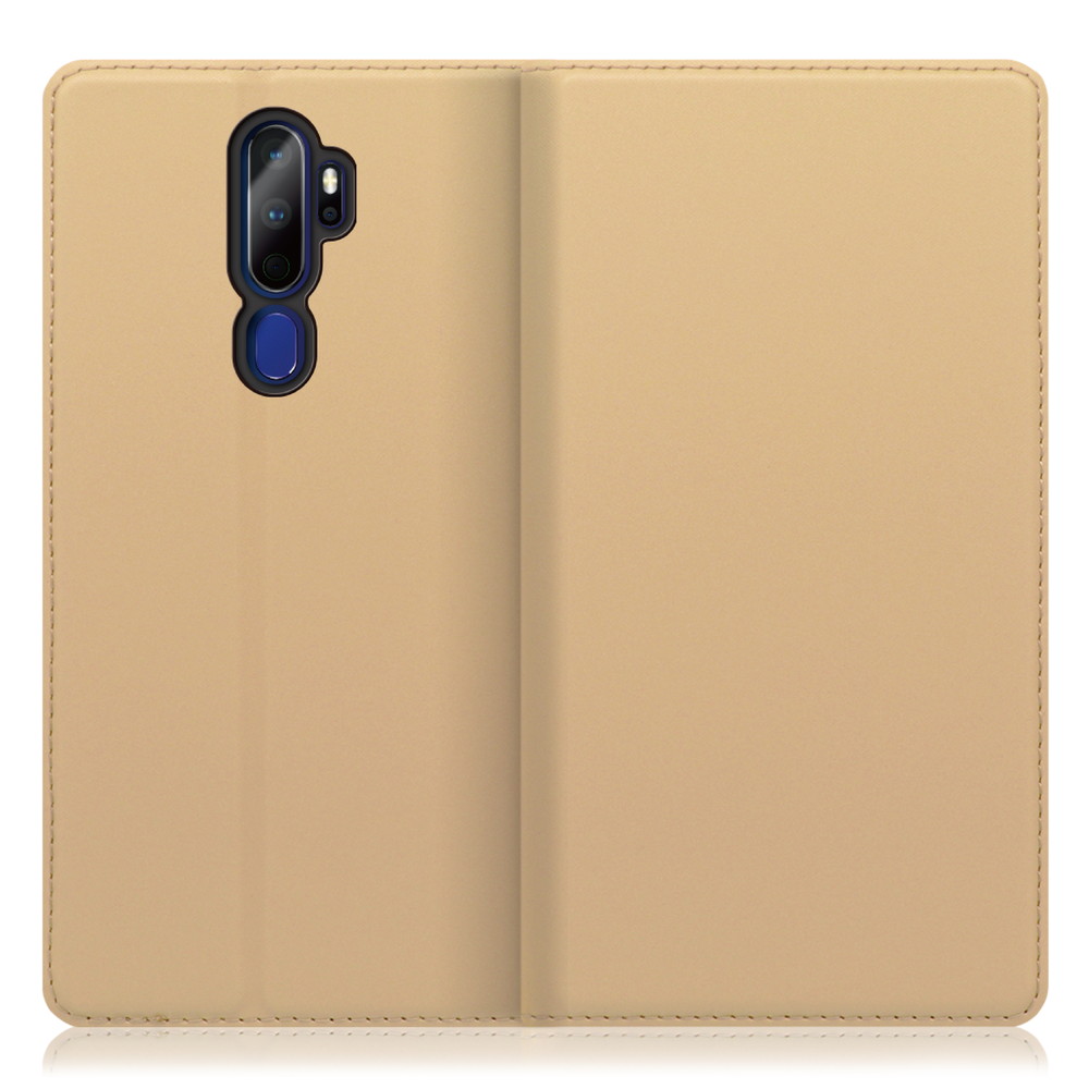 LOOF SKIN SLIM OPPO A5 2020 用 [ゴールド] 薄い 軽量 手帳型ケース カード収納 幅広ポケット ベルトなし
