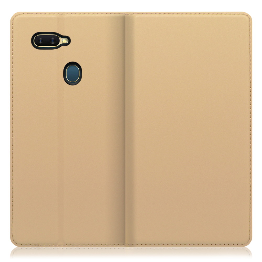 LOOF SKIN SLIM OPPO AX7 用 [ゴールド] 薄い 軽量 手帳型ケース カード収納 幅広ポケット ベルトなし