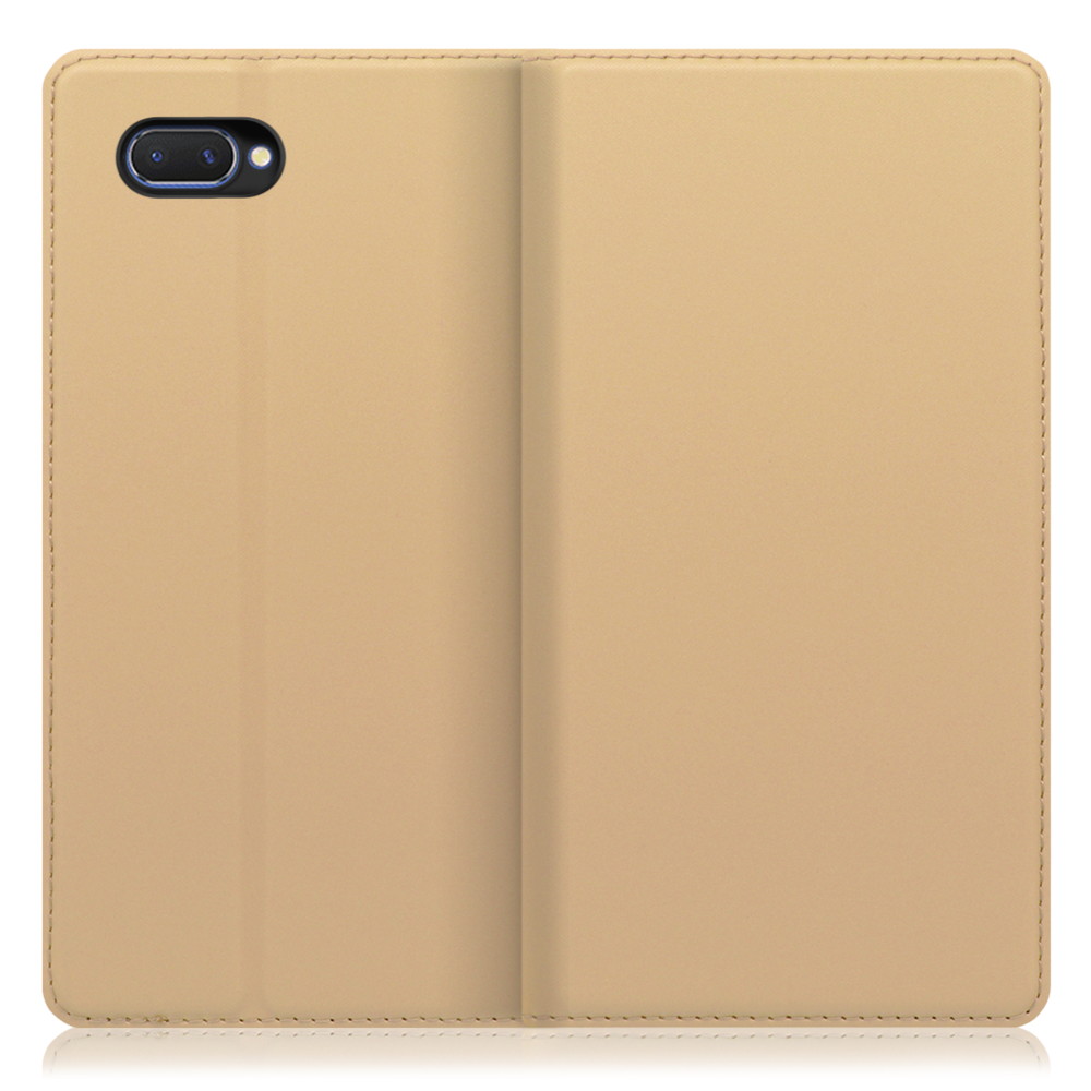 LOOF SKIN SLIM OPPO R15 Neo 用 [ゴールド] 薄い 軽量 手帳型ケース カード収納 幅広ポケット ベルトなし
