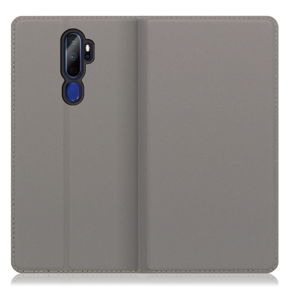 LOOF SKIN SLIM OPPO A5 2020 用 [グレー] 薄い 軽量 手帳型ケース カード収納 幅広ポケット ベルトなし