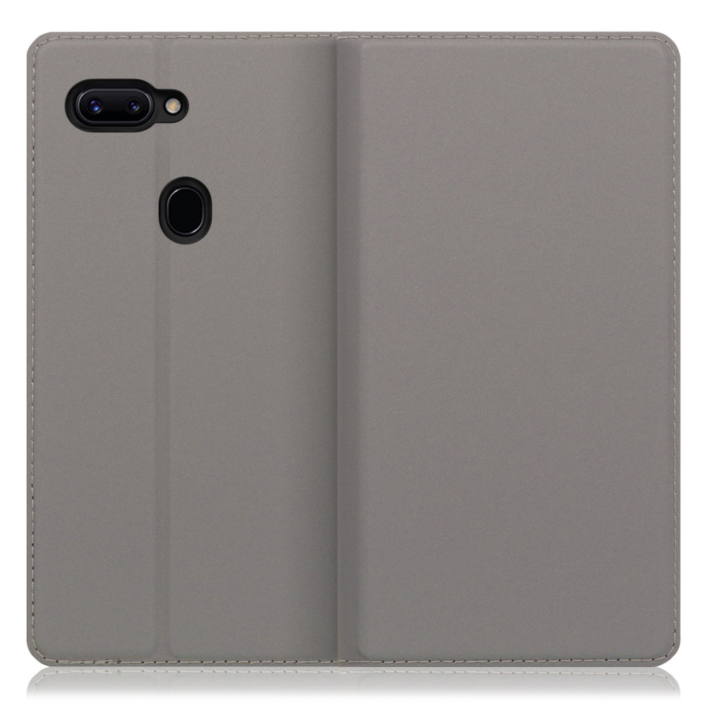 LOOF SKIN SLIM OPPO R15 Pro 用 [グレー] 薄い 軽量 手帳型ケース カード収納 幅広ポケット ベルトなし