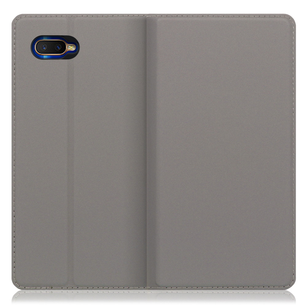 LOOF SKIN SLIM OPPO R17 Neo 用 [グレー] 薄い 軽量 手帳型ケース カード収納 幅広ポケット ベルトなし