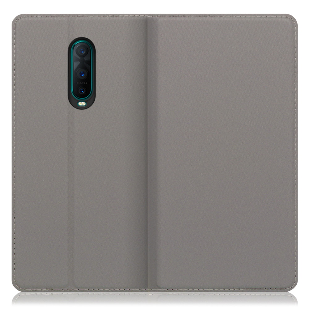 LOOF SKIN SLIM OPPO R17 Pro 用 [グレー] 薄い 軽量 手帳型ケース カード収納 幅広ポケット ベルトなし