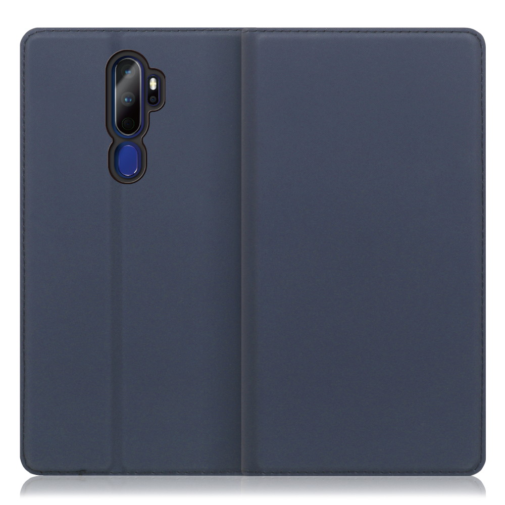 LOOF SKIN SLIM OPPO A5 2020 用 [ネイビー] 薄い 軽量 手帳型ケース カード収納 幅広ポケット ベルトなし