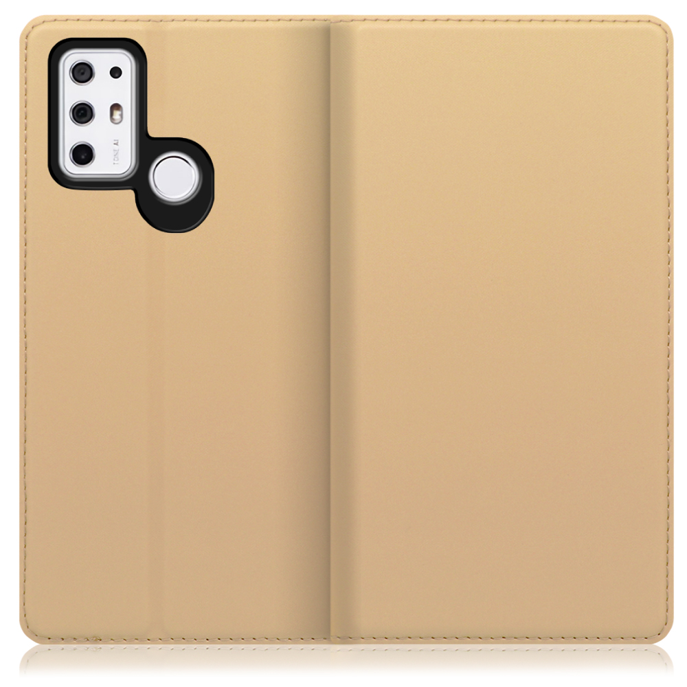 LOOF Skin slim TONE e21 用 [ゴールド] 薄い 軽量 手帳型ケース カード収納 幅広ポケット ベルトなし