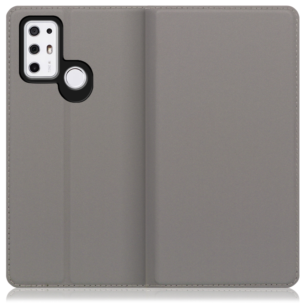 LOOF Skin slim TONE e21 用 [グレー] 薄い 軽量 手帳型ケース カード収納 幅広ポケット ベルトなし