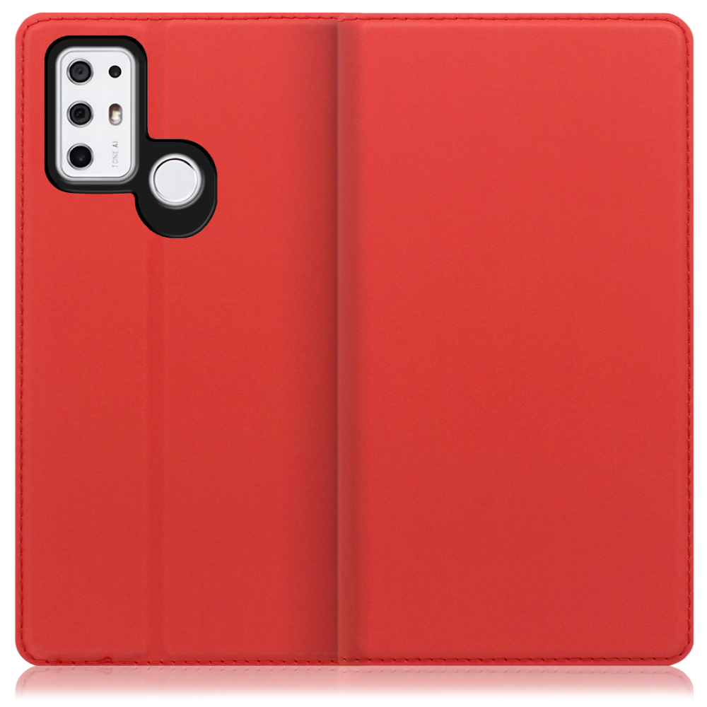 LOOF SKIN SLIM TONE e21 用 [レッド] 薄い 軽量 手帳型ケース カード収納 幅広ポケット ベルトなし
