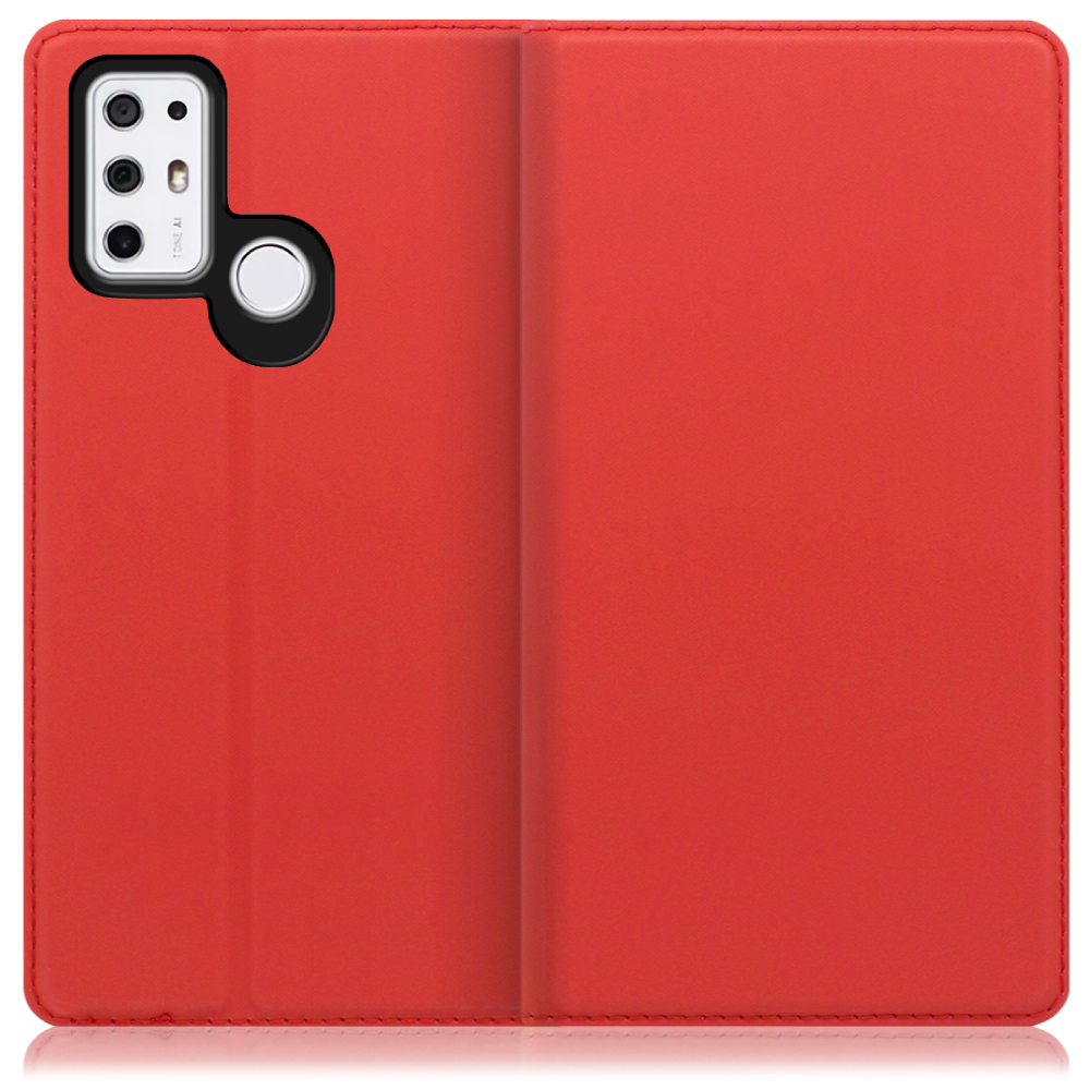 LOOF Skin slim TONE e21 用 [レッド] 薄い 軽量 手帳型ケース カード収納 幅広ポケット ベルトなし