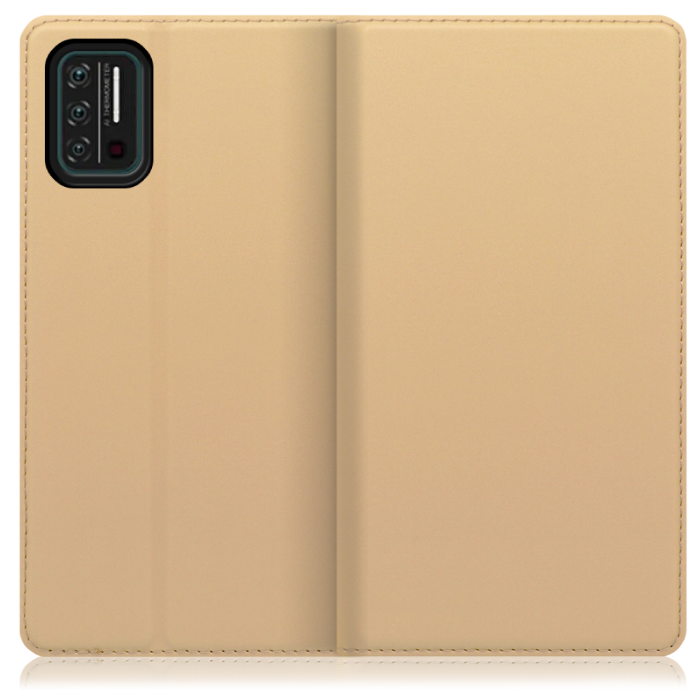 LOOF SKIN SLIM UMIDIGI A7S 用 [ゴールド] 薄い 軽量 手帳型ケース カード収納 幅広ポケット ベルトなし
