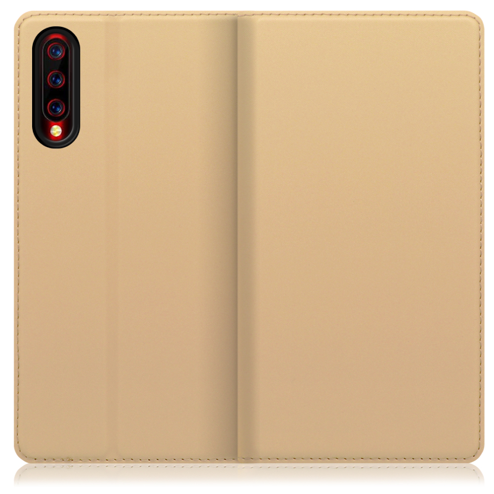 LOOF SKIN SLIM UMIDIGI X 用 [ゴールド] 薄い 軽量 手帳型ケース カード収納 幅広ポケット ベルトなし