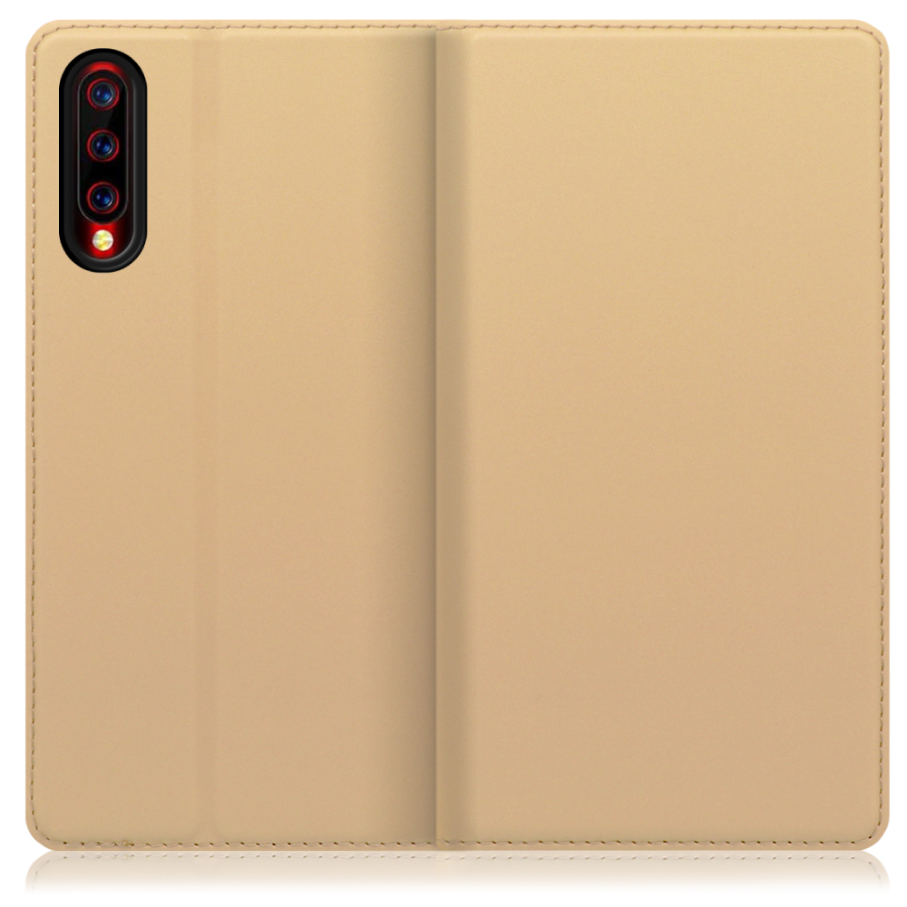 LOOF Skin slim UMIDIGI X 用 [ゴールド] 薄い 軽量 手帳型ケース カード収納 幅広ポケット ベルトなし