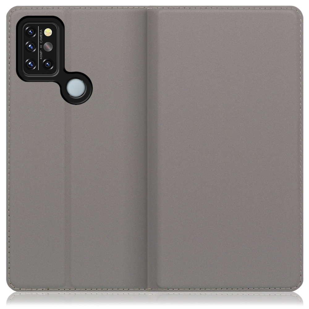 LOOF Skin slim UMIDIGI A9 Pro 用 [グレー] 薄い 軽量 手帳型ケース カード収納 幅広ポケット ベルトなし