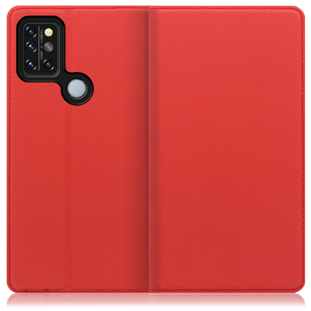 LOOF Skin slim UMIDIGI A9 Pro 用 [レッド] 薄い 軽量 手帳型ケース カード収納 幅広ポケット ベルトなし