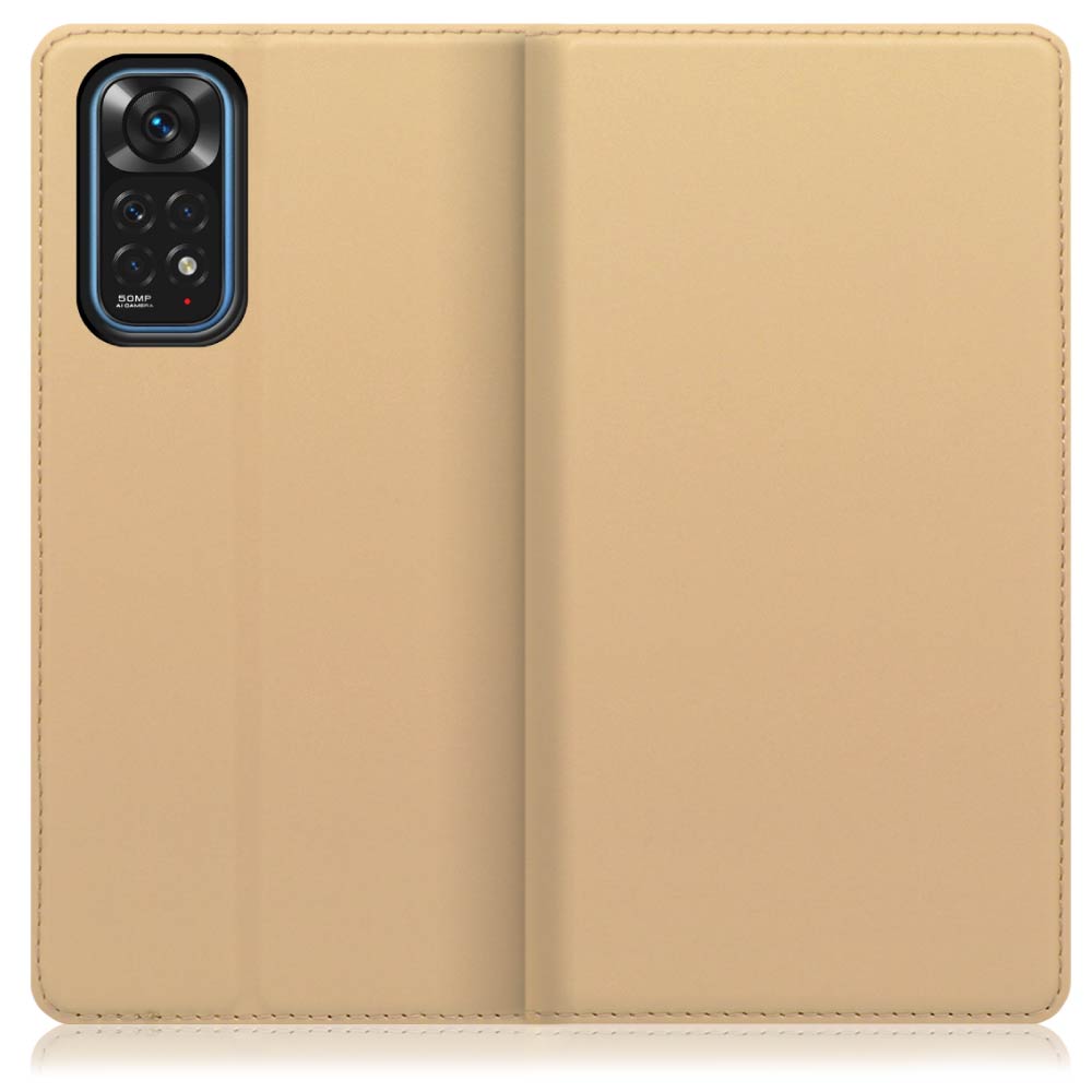 LOOF Skin slim Xiaomi Redmi Note 11 用 [ゴールド] 薄い 軽量 手帳型ケース カード収納 幅広ポケット ベルトなし
