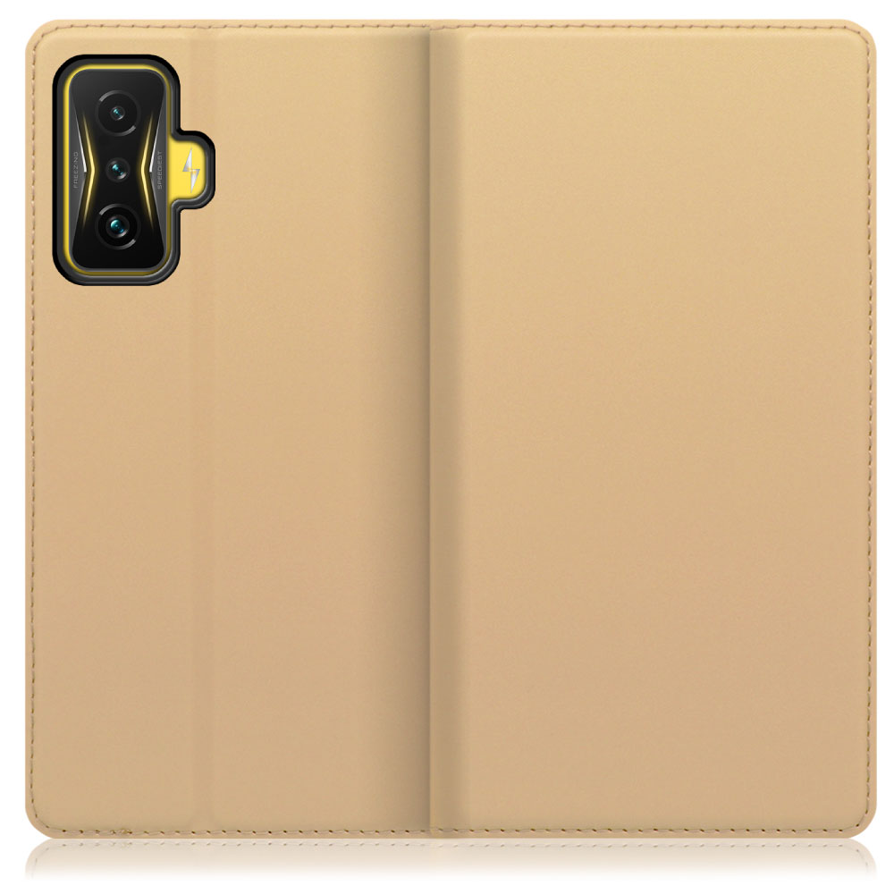 LOOF SKIN SLIM Xiaomi POCO F4 GT 用 [ゴールド] 薄い 軽量 手帳型ケース カード収納 幅広ポケット ベルトなし